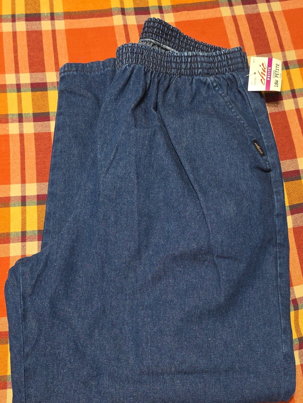 Womens Elastic-Waist Blue Denim Jeans